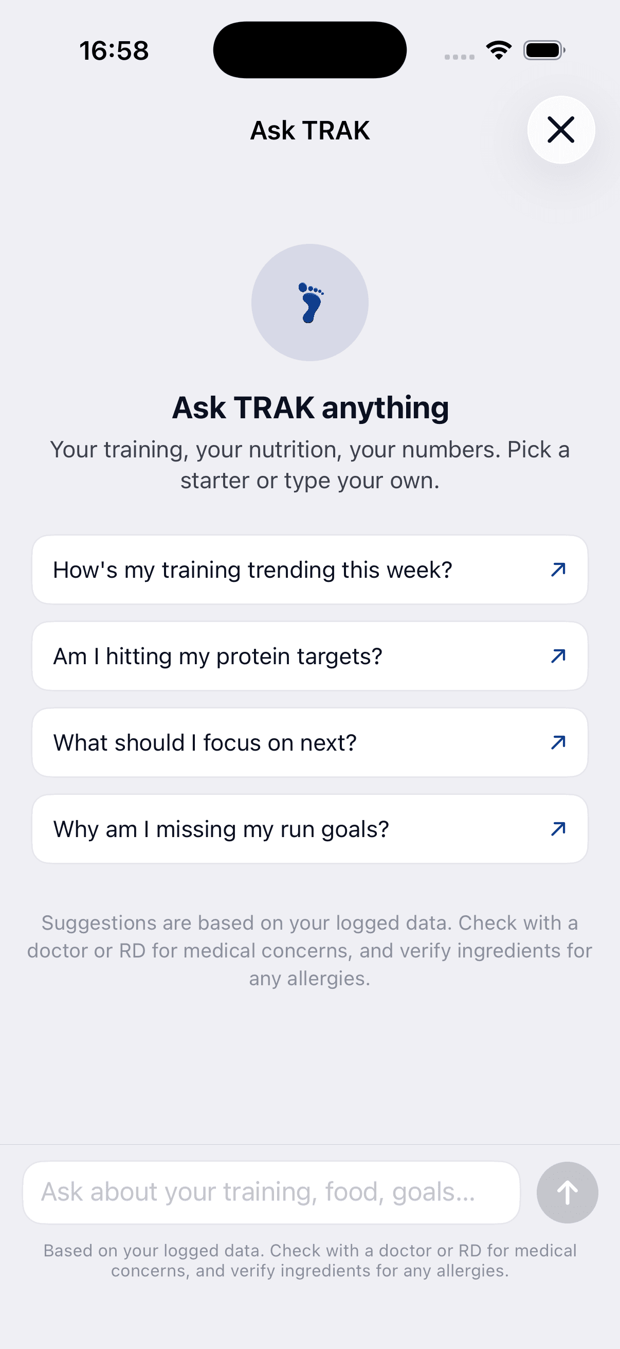 Ask TRAK screen
