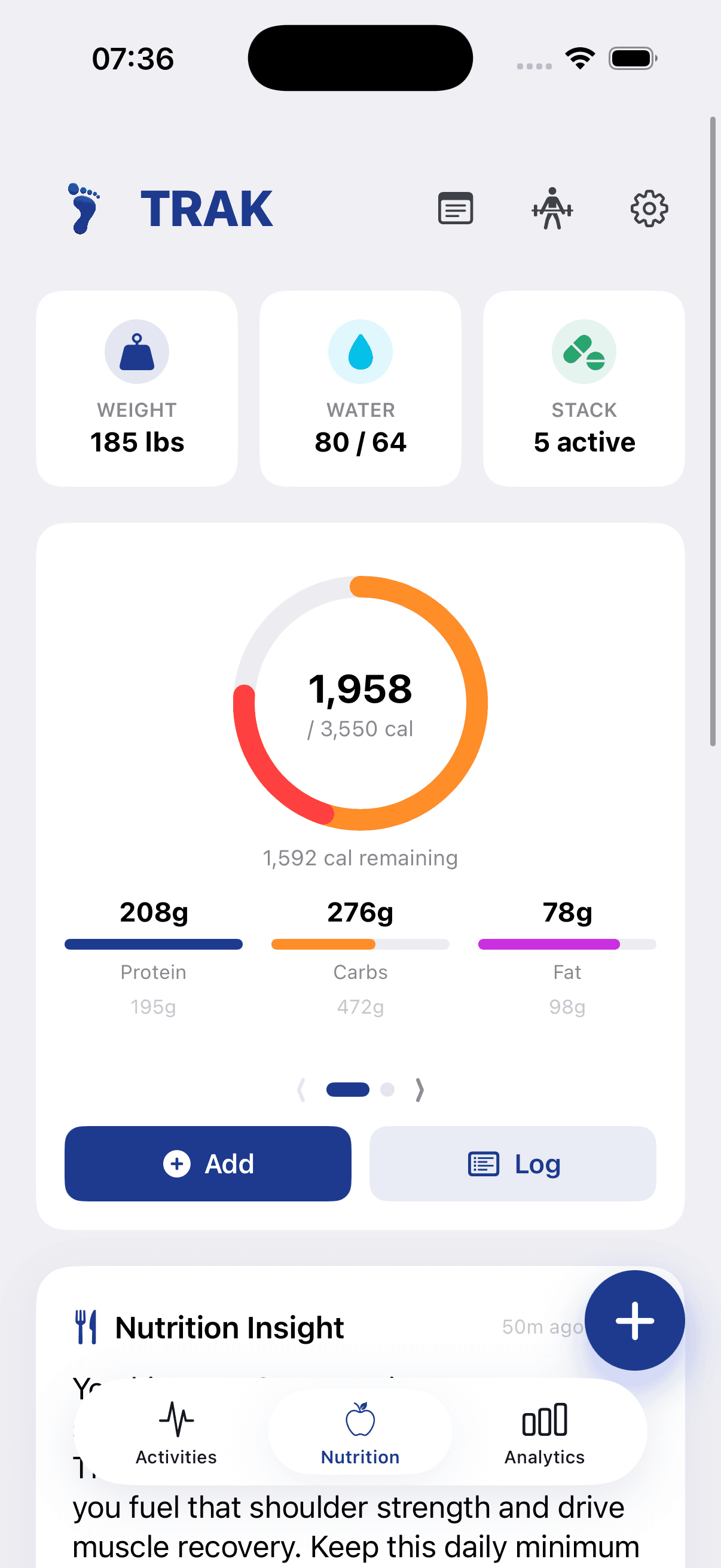 TRAK nutrition screen